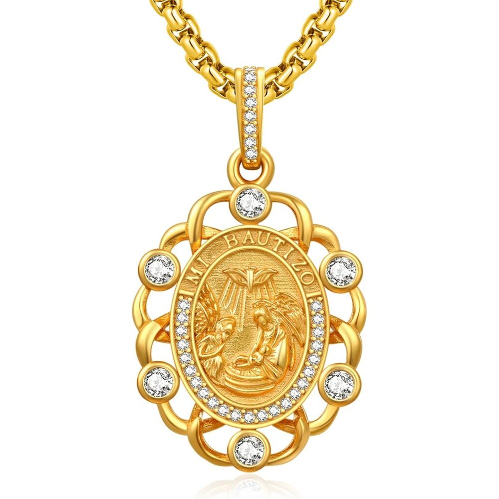 Patron Saint Necklace Women's Gold Plated 925 Silver Baptism Pendant